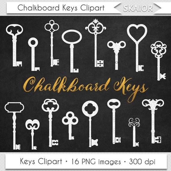 Items similar to Chalkboard Keys Clipart White Key Clip Art Steampunk