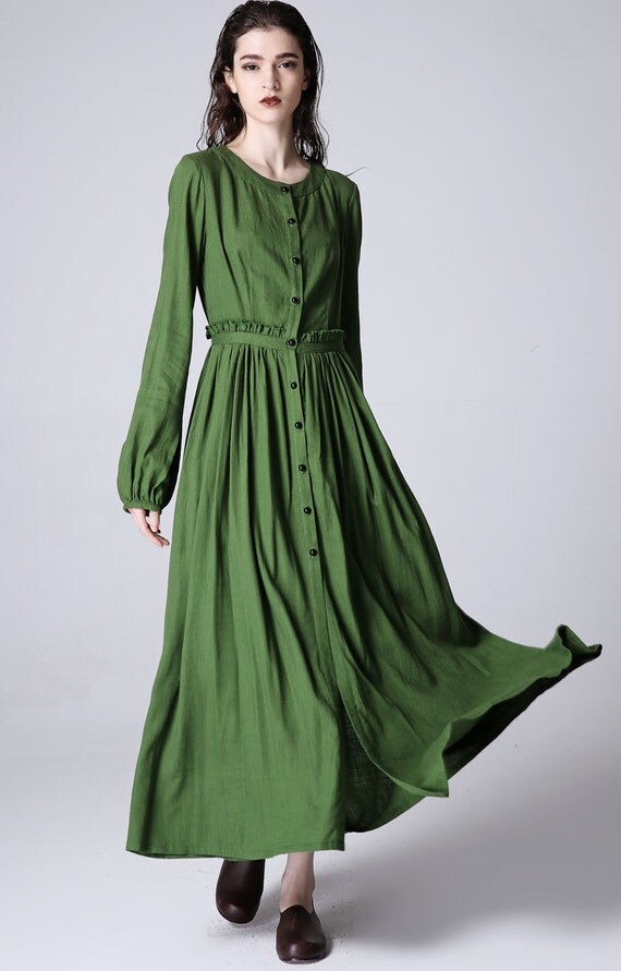 green dress linen dress shirt dress button down dress