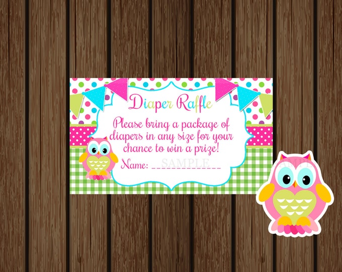 Owl Baby Shower Diaper Raffle Ticket, Baby Shower Diaper Raffle, Instant Download