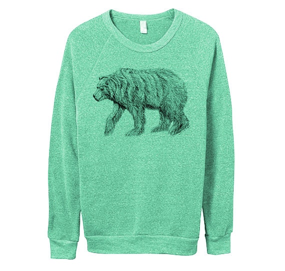 Mens Bear Sweater Longsleeve Grizzly Bear Green Small
