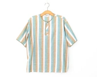 Striped Tshirt Shirt * Vintage Striped Top * Henley T-shirt * XL
