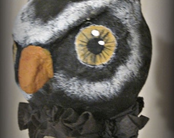 Halloween owl- doll noisemaker- Folk art- papier mache- handmade art doll- OOAK doll