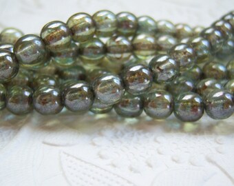 Czech 6mm sage green beads with a luster finish, lot of (50) beads - KP114