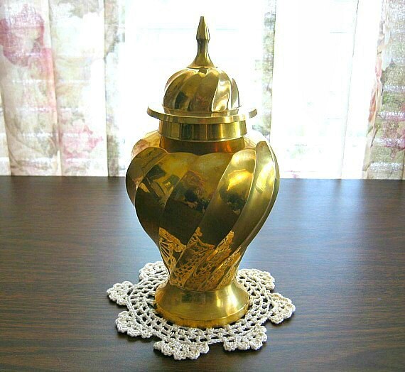 Vintage Brass Vase Gold Vase with Lid Hollywood Regency Solid