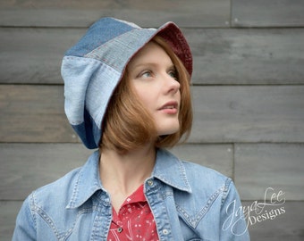 Brimmed Slouch Hat in Khaki and Denim Blue by GreenTrunkDesigns