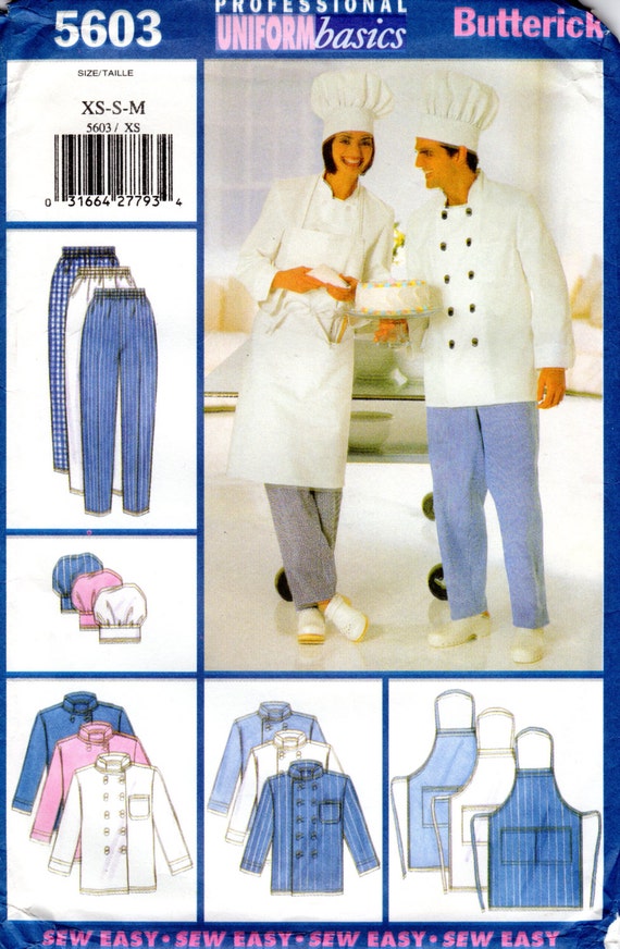 Chef's Uniform Jacket Hat Apron Sewing Pattern Butterick