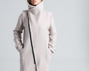Stylish Jacket / High Collar Sweater Jacket / Asymmetrical Jacket / Trench Coat / Wool Jacket marcellamoda - MC786