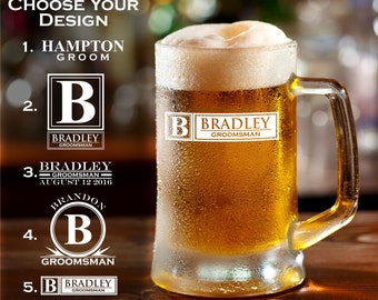 Personalized Beer Mug Groomsman Mug Engraved Mug Sandblasted Glass Beer Mug