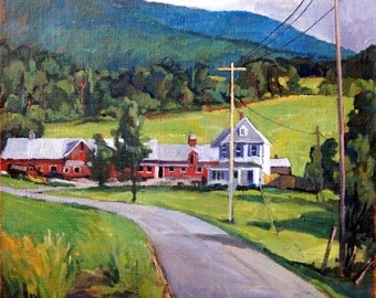 Working Farm, Berkshires. Large Oil on Canvas, Original Oil Painting, 24x24 Impressionist Plein Air Landscape, Signed Original Fine Art