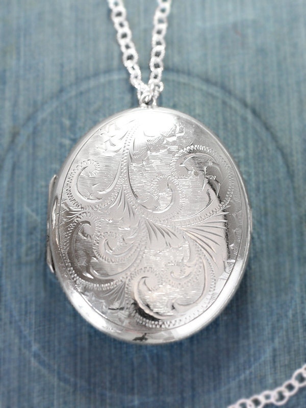 Sterling Silver Locket Necklace, Extra Large Oval Vintage Photo Pendant ...