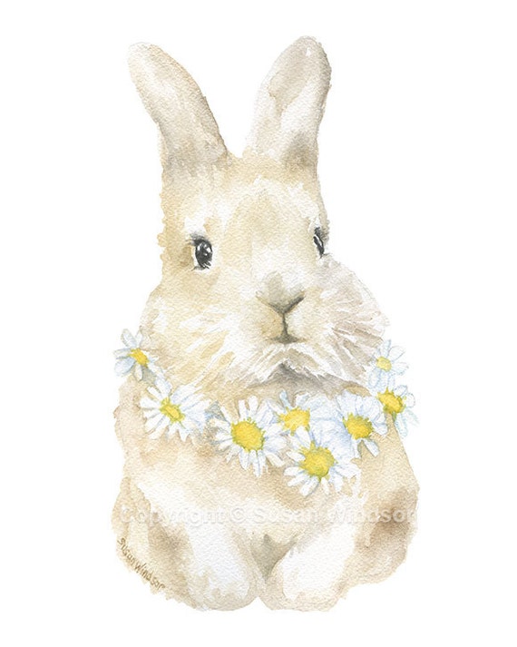 Download Bunny Rabbit Floral Watercolor Painting 4 x 6 Giclee Print