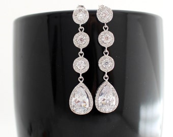Cubic Zirconia Earrings, Statement Wedding Earrings, Wedding Teardrop Earrings, Bridal Statement Earring, Bridal Earing, Bridal Drop Earring