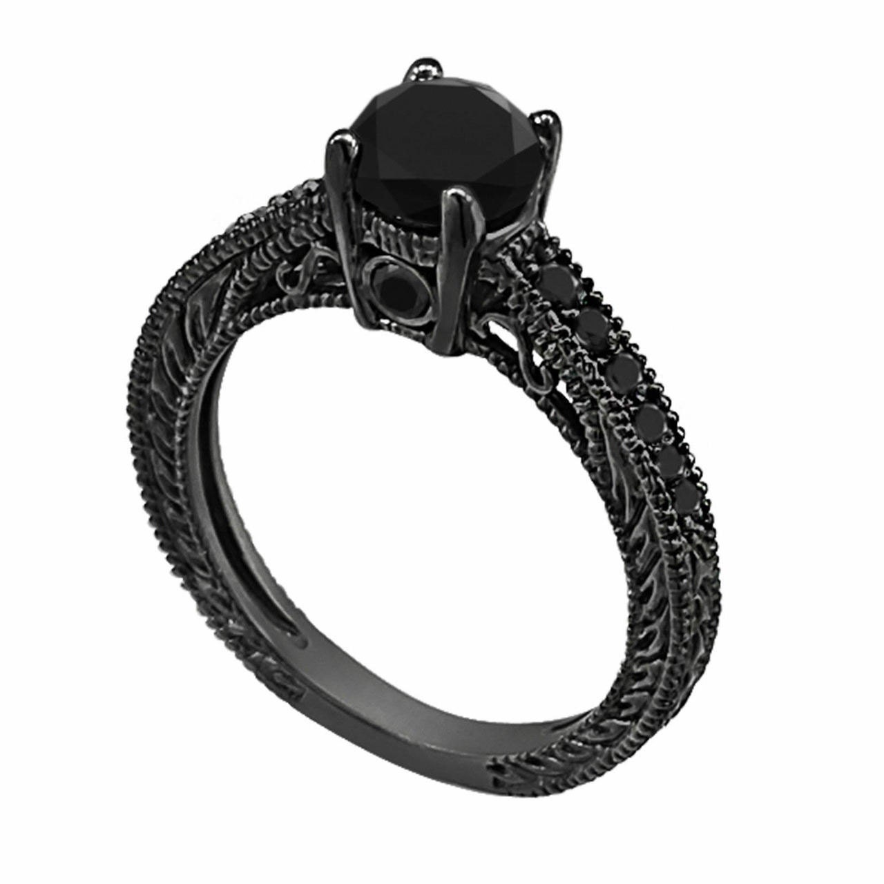Black Diamonds Engagement Ring 14k Black Gold By Jewelrybygaro