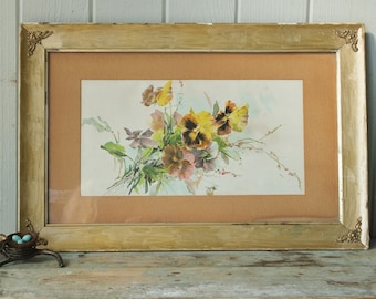 Sweet Vintage Pansy Botanical Print in Gilt Wood Frame