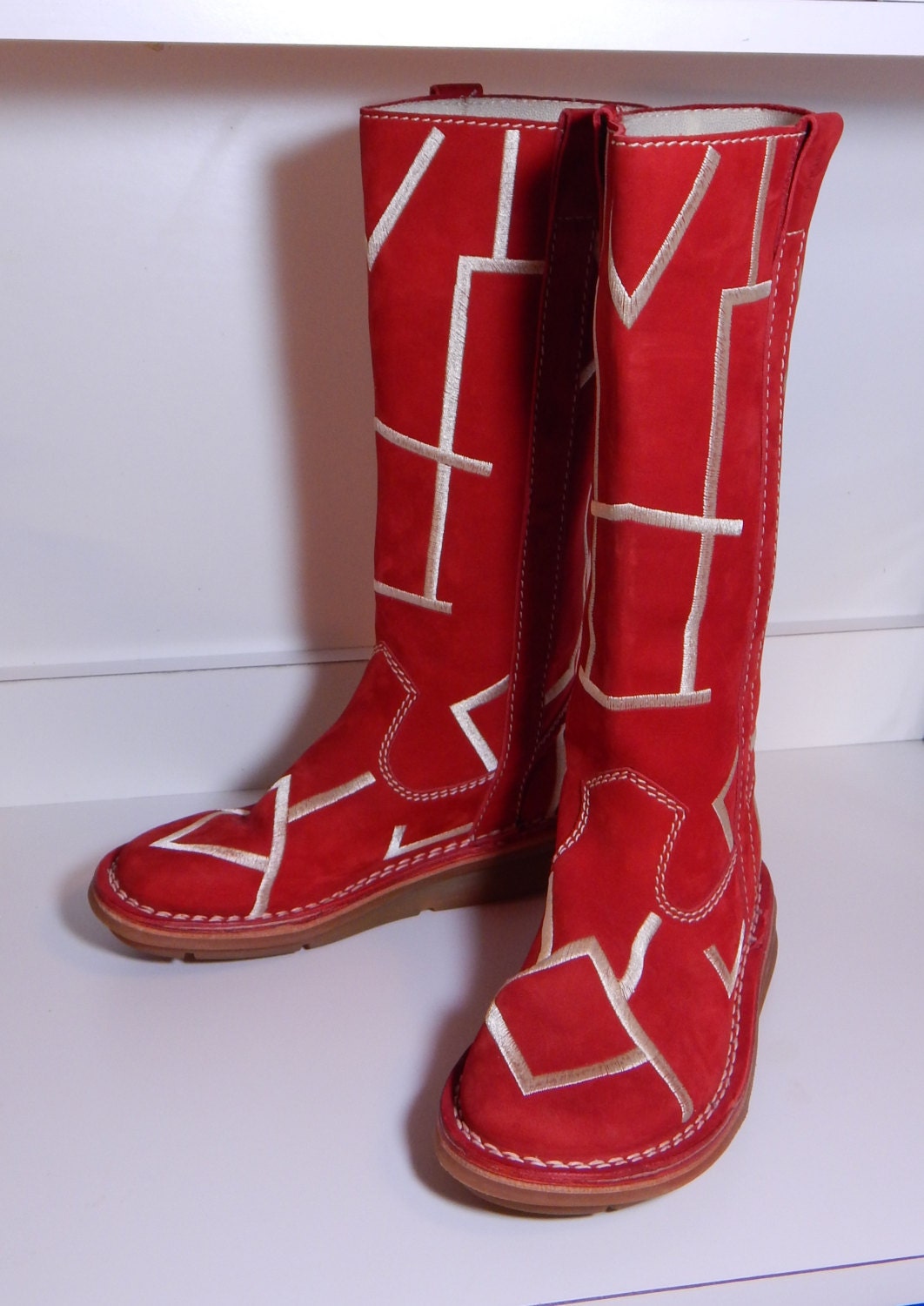 Vintage Boots French Artisan Made Arche Red Suede by OffbeatAvenue