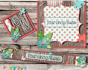 Etsy Shop Set - Premade Etsy Banner - Etsy Shop Banner - Etsy Cover - Etsy Shop Icon - Avatar - Puzzled Flower
