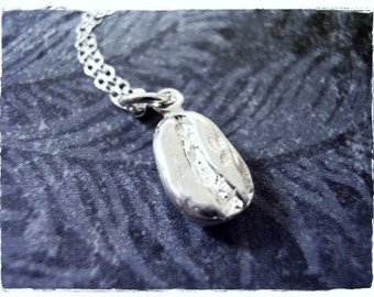 Silver Coffee Bean Necklace - Sterling Silver Coffee Bean Charm on a Delicate Sterling Silver Cable Chain or Charm Only