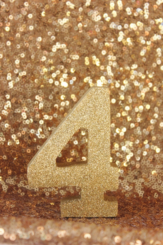 1 10 gold glitter numbers table number wooden free standing