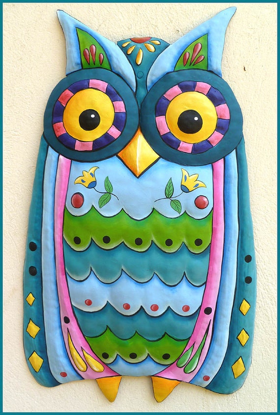 Painted Metal Owl Wall Hanging Metal Decor Outdoor Metal