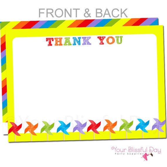 Colorful Pinwheels Thank You Cards | Pinwheel Thank You Card | Pinwheel Stationery | Colorful Pinwheel Party Thank You Card #520 Il_570xn