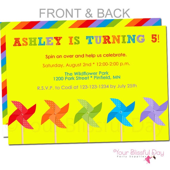 Colorful Pinwheels Party Invitation | Pinwheel Birthday Party Invitations | Pinwheel Party Invitations | Pinwheel Invites #520 Il_570xn
