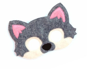 Kids Grey Wolf Mask Wolf Costume Dog Felt Mask Kids Face Mask Animal Mask Halloween Costume Pretend Play Dress Up Party Favors