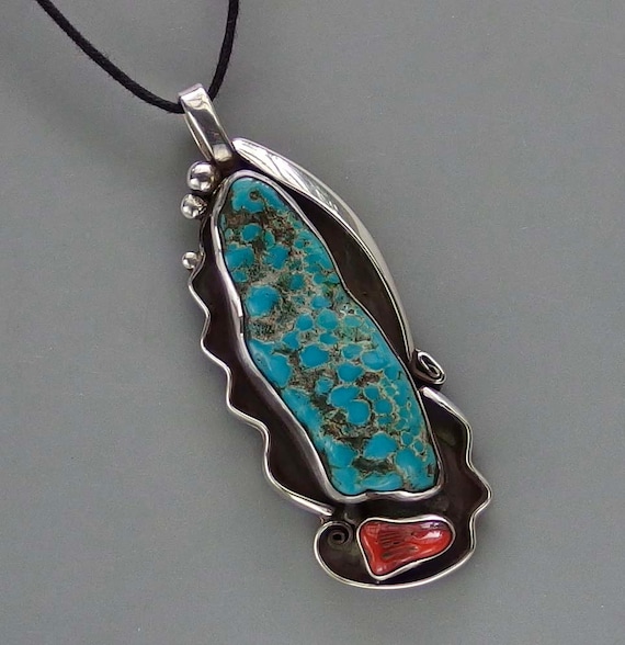 Turquoise Coral Sterling Silver Pendant