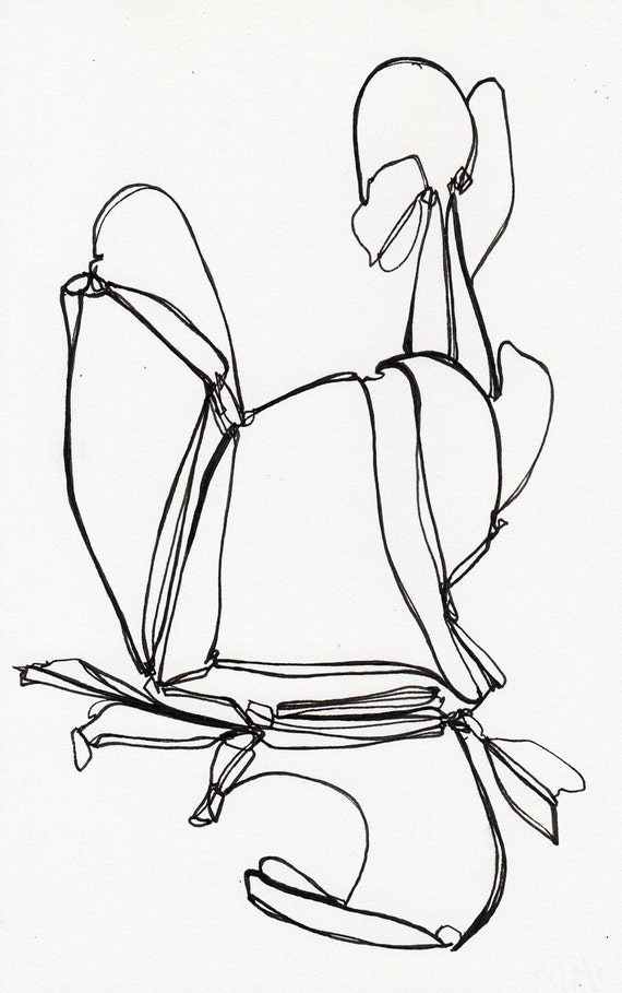 ORIGINAL Line Drawing Black and White Pen and Ink Ink on