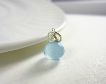 Sterling Silver Charms - Blue Chalcedony Gemstone Jewelry - Light Blue Gemstone Charms - Wire Wrapped Jewelry Handmade - JustDangles