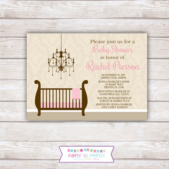 DAMASK PINK & BROWN. Baby Shower Invitation. Printable Party Il_570xn