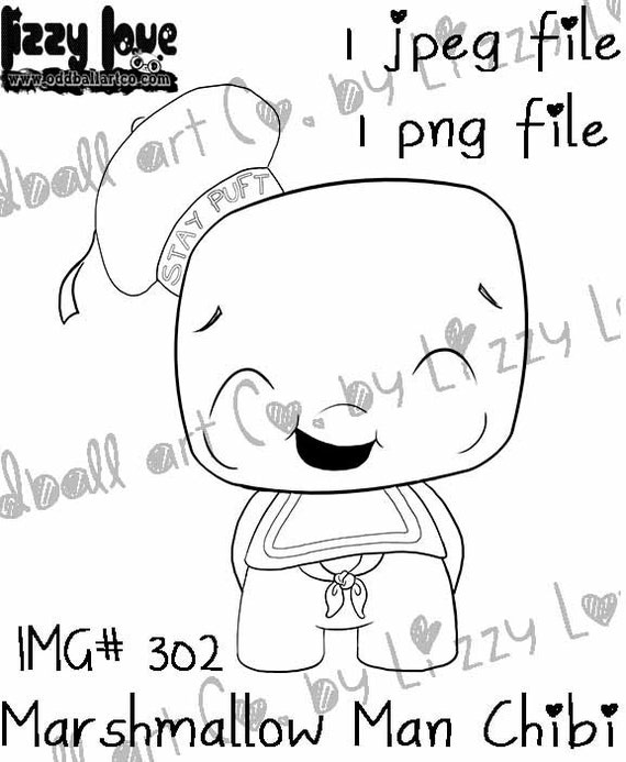 INSTANT DOWNLOAD Digi Stamp Cute Chibi Ghostbusters Tribute - Marshmallow Man Chibi Image No.302 by Lizzy Love