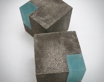 Modern concrete and resin bookends. Set of 2