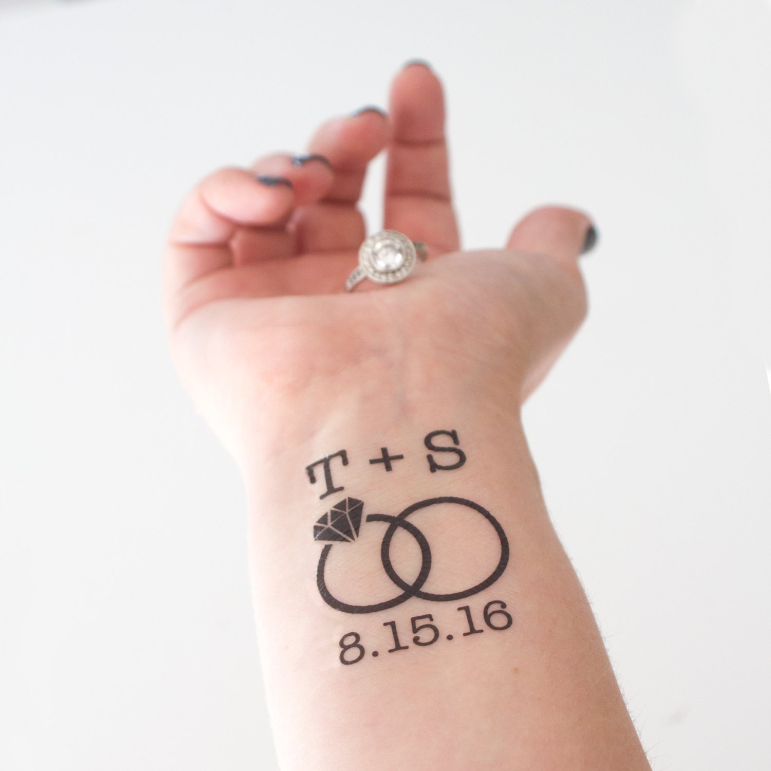 Wedding Ring Temporary Tattoos Initials and Wedding Date