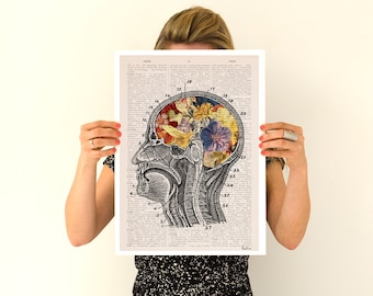 Flowery brain Poster, anatomical art, Wall art, anatomy art, Giclee poster, Flower poster gifts for doctor art SKA053PA3