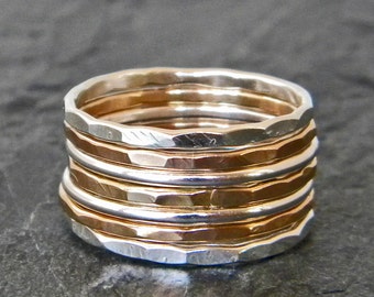 Silver and Gold Stacking Ring - Sterling Silver Stacking Ring - Thin Stacking Ring Set - Mixed Metal Ring - Gold Fill Ring - Boho Rings