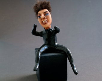OOAK Handmade Artwork Sculpture - Little Wild Man Figurine - Crazy Eyes