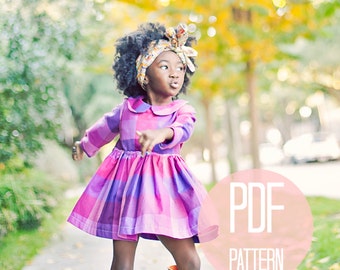Toddler Peter Pan Collar Dress Pattern PDF Easy Quick Sewing Project Girl Dress Pattern Long Sleeve Dress Sewing Pattern Vintage Style Baby