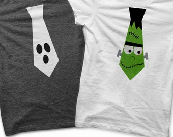 Halloween Iron on Transfer - Iron on Boys Tie Shirt / Boys Frankenstein Shirt / Kids Ghost Tie Tshirt / Toddler Halloween Shirt / Digital -P