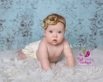 Baby Hair Accessories - Gold Baby Headband - Gold 1st birthday Headbands - Baby Girl Headband Baby Headbands Infant Headband - Silver Bows