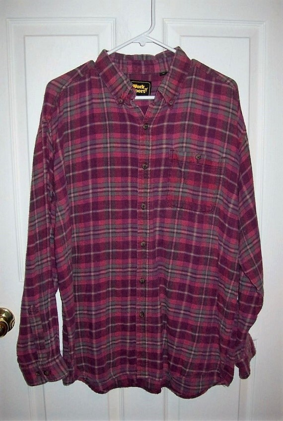 Vintage Men's Wine Plaid Flannel Shirt by Work n'