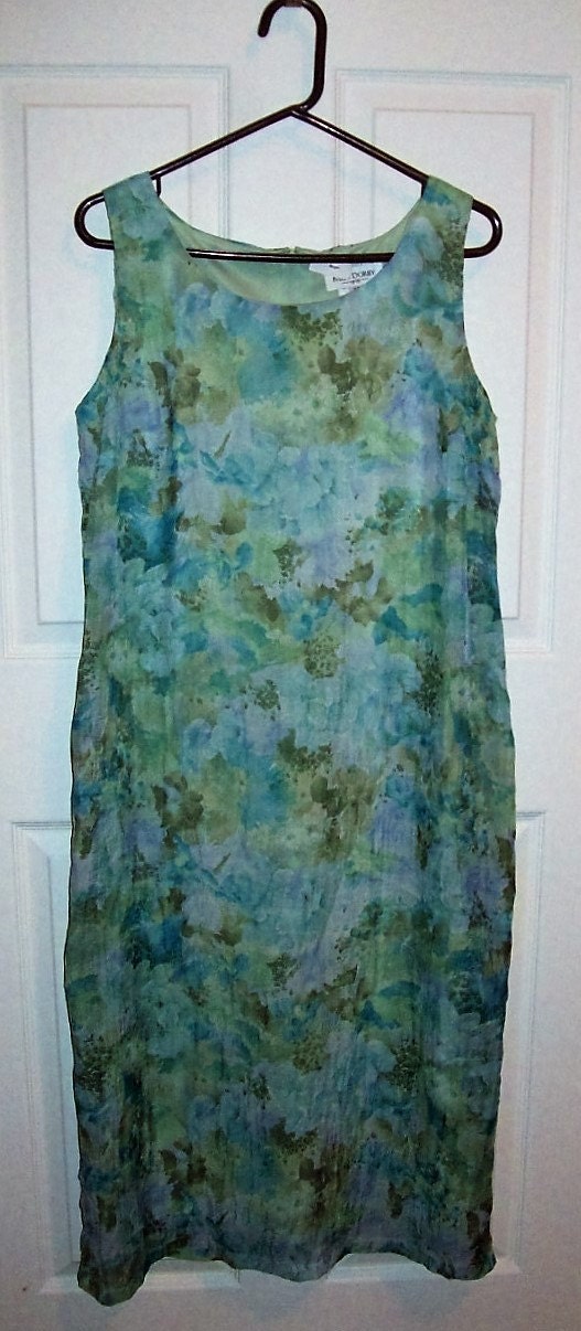 Vintage Ladies Blue Floral Sleeveless Dress by Miss Dorby Size