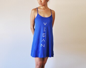 Vegan Clothing - Simple Blue Dress (Size S / M / XL )