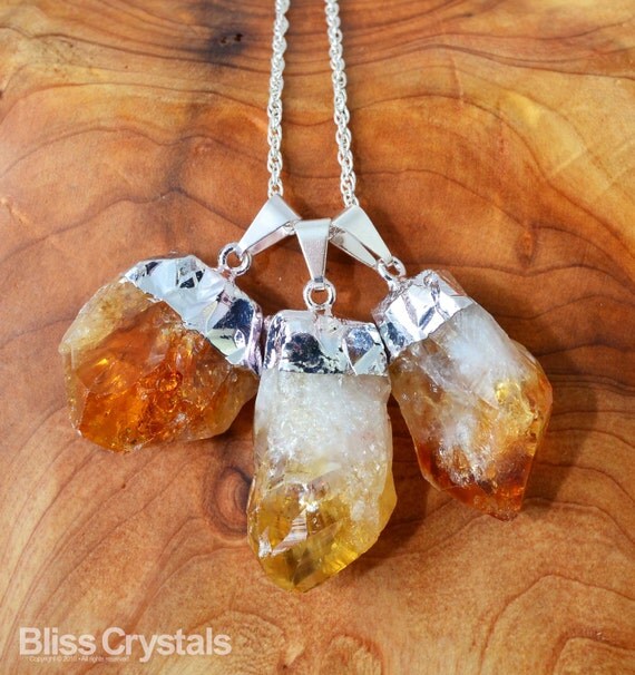 Pretty 1 CITRINE Raw Point Pendant Polished Stone Sterling