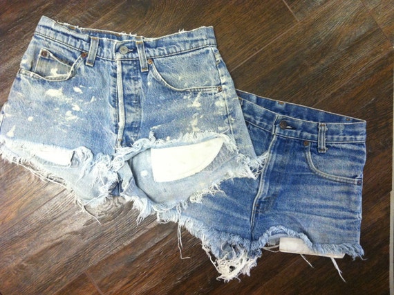 Festival Boho High Waisted Jean Cut Off Shorts // 2 Pairs of