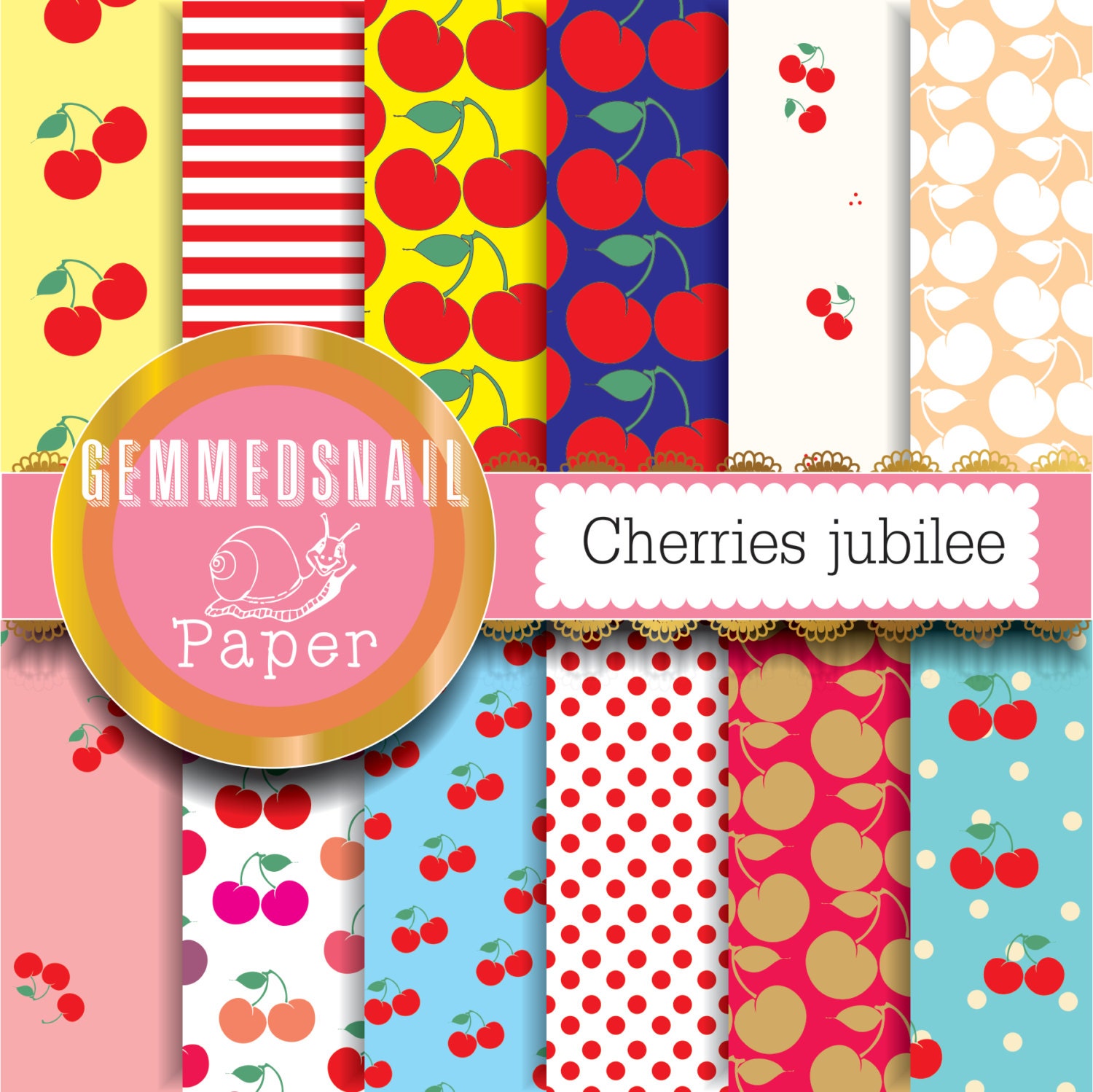 Cherry digital paper 'cherries jubilee' fruit papers