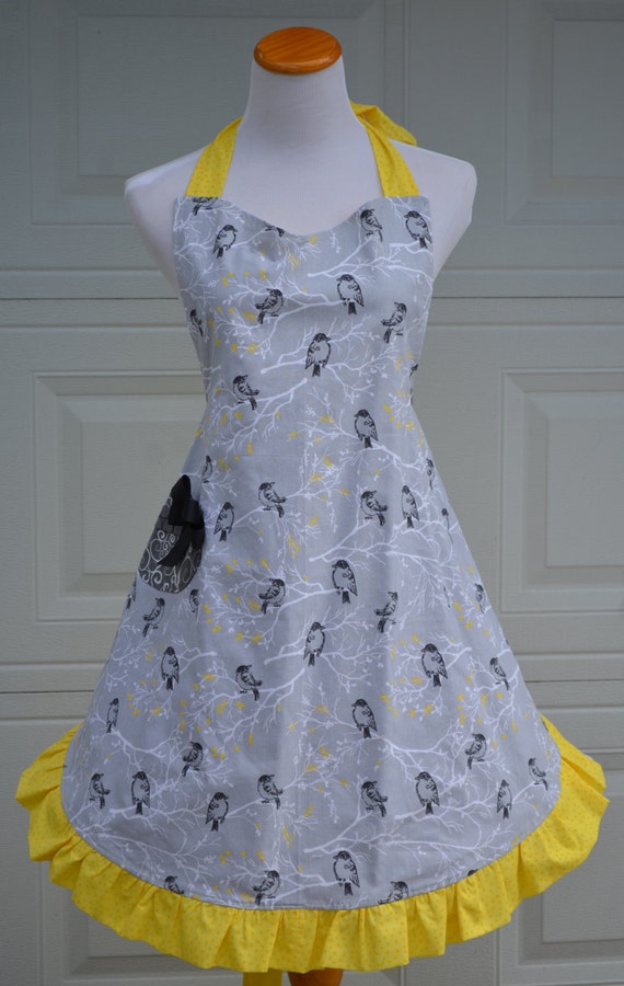 Bird Apron Women's Cute Cooking Apron Reversible Apron