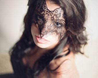 Masquerade Mask Black Lace Strapless Mask Raven