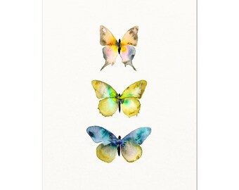 Watercolor Butterfly Art Print. Butterfly Poster. Butterfly Painting. Blue and Orange Butterflies. Nature Wall Art Decor. Nursery Wall Art.