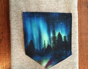 Northern lights alaska pocket tee shirt explore s/m/l/xl
