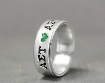 Alpha Sigma Tau Ring, Sorority Ring, Alpha Sigma Tau Jewelry, AST Ring, Hand Stamped Ring, Personal Sorority